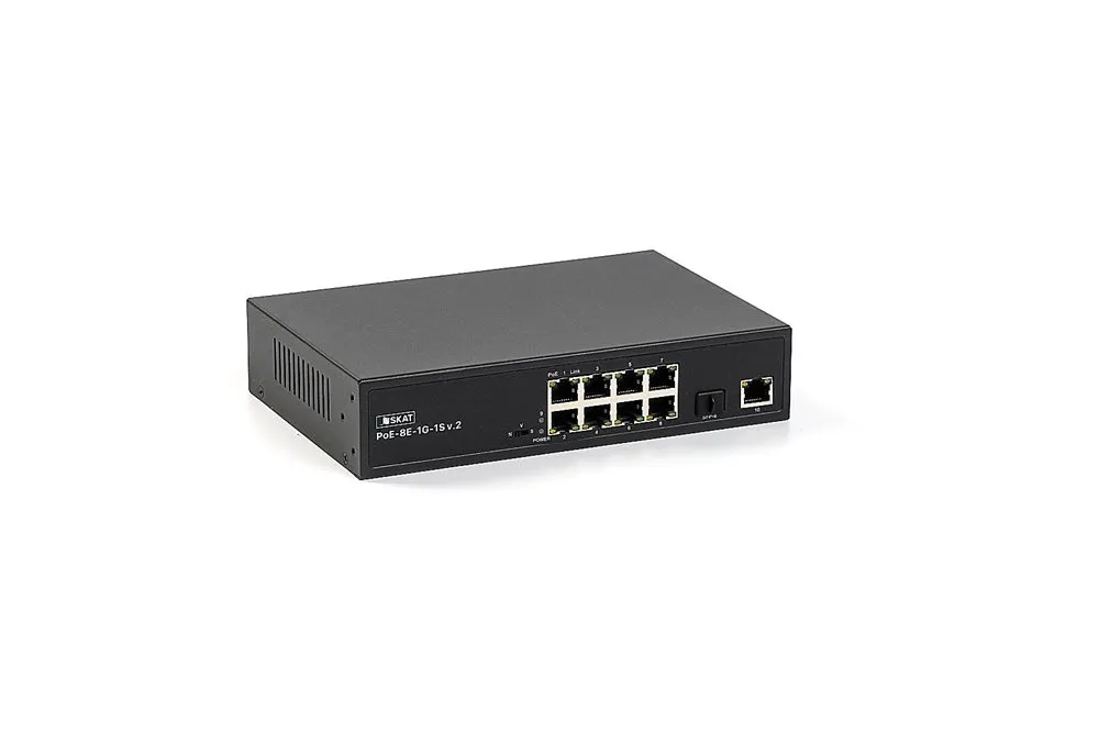 Бастион 4074 SKAT PoE-8E-1G-1S v.2 коммутатор PoE Plus, мощность 150Вт, порты: 8-Ethernet PoE, 1-Uplink, 1-SFP
