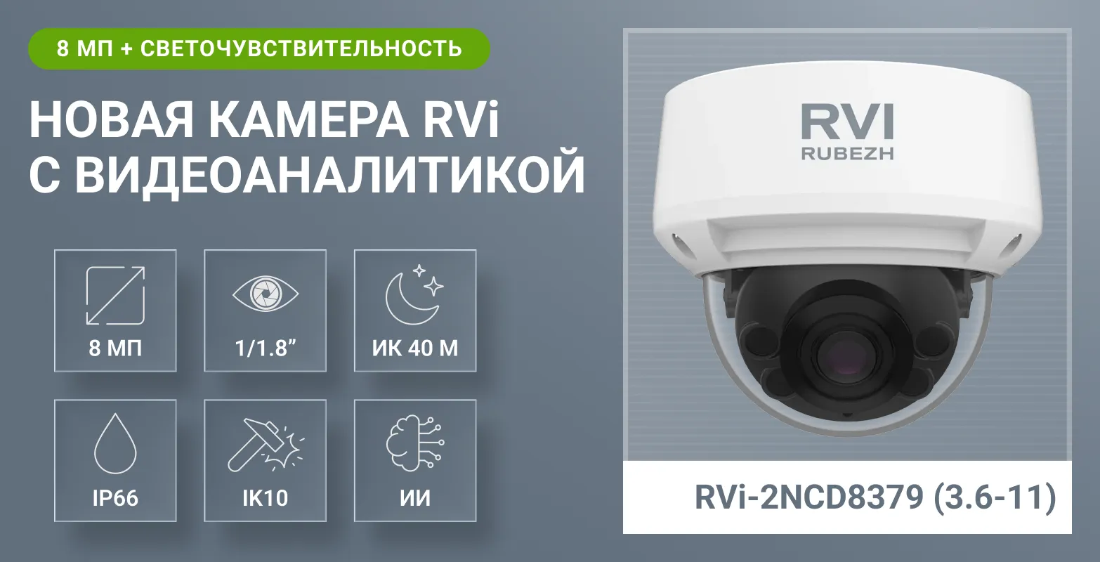 Представлена камера RVi-2NCD8379 (3.6-11) с разрешением 8 Мп и видеоаналитикой