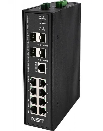 NS-SW-8G4G-PL/IM Промышленный управляемый (L2+) HiPoE коммутатор Gigabit Ethernet на 8GE PoE+4GE SFP