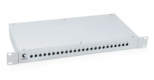 Cabeus FO-19-24ST Кросс бокс оптический 19" на 24 ST(FC) со сплайс-кассетой и КДЗС (без пигтейлов и проходных адаптеров)