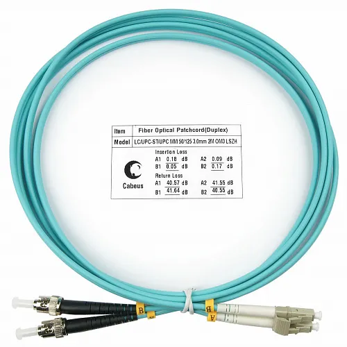 Cabeus FOP-50-LC-ST-1,5m Шнур оптический duplex LC-ST 50/125 mm OM3 1,5м LSZH