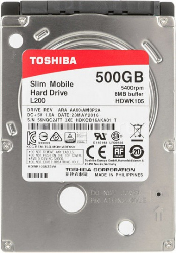 Жесткий диск TOSHIBA L200 HDWJ105UZSVA, 500Гб, HDD, SATA II, 2.5