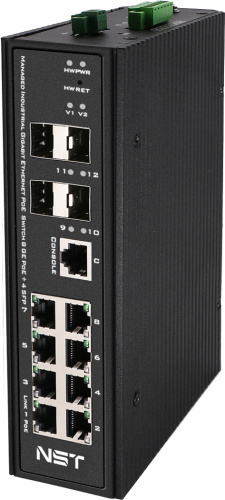 NS-SW-8G4G-PL/IM Промышленный управляемый (L2+) HiPoE коммутатор Gigabit Ethernet на 8GE PoE+4GE SFP